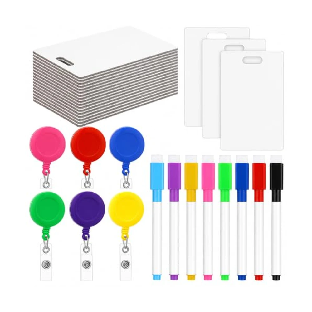 Pocket Dry Erase Board & Badge Reel Set, 50 pc